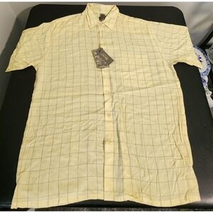 Bruno Sueded Modal Shirt Mens XL Yellow Check Short Sleeve Button Up NWT